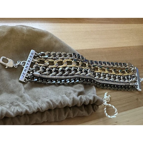 NEW Jenny Bird Austin Wide Bracelet Mixed Metals Layered Chains mp $135 STUNNING - Picture 2 of 10